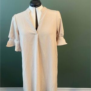 NWOT Size L Elegant Cream Blouse Tunic with Ruffle Sleeves